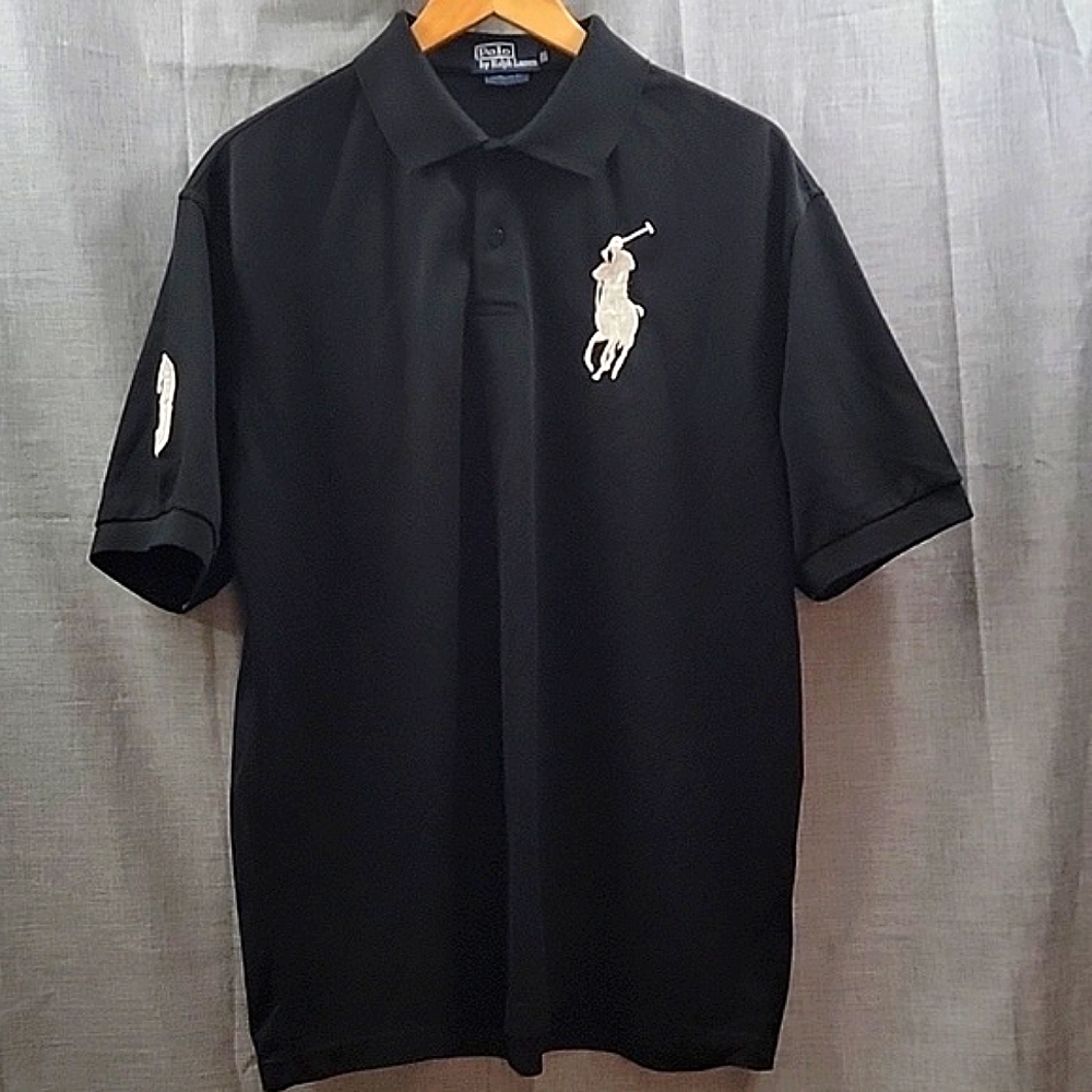 Polo Ralph Lauren Men's Black White Horse Slim Fit Mesh Polo Big Pony SZ 3XL